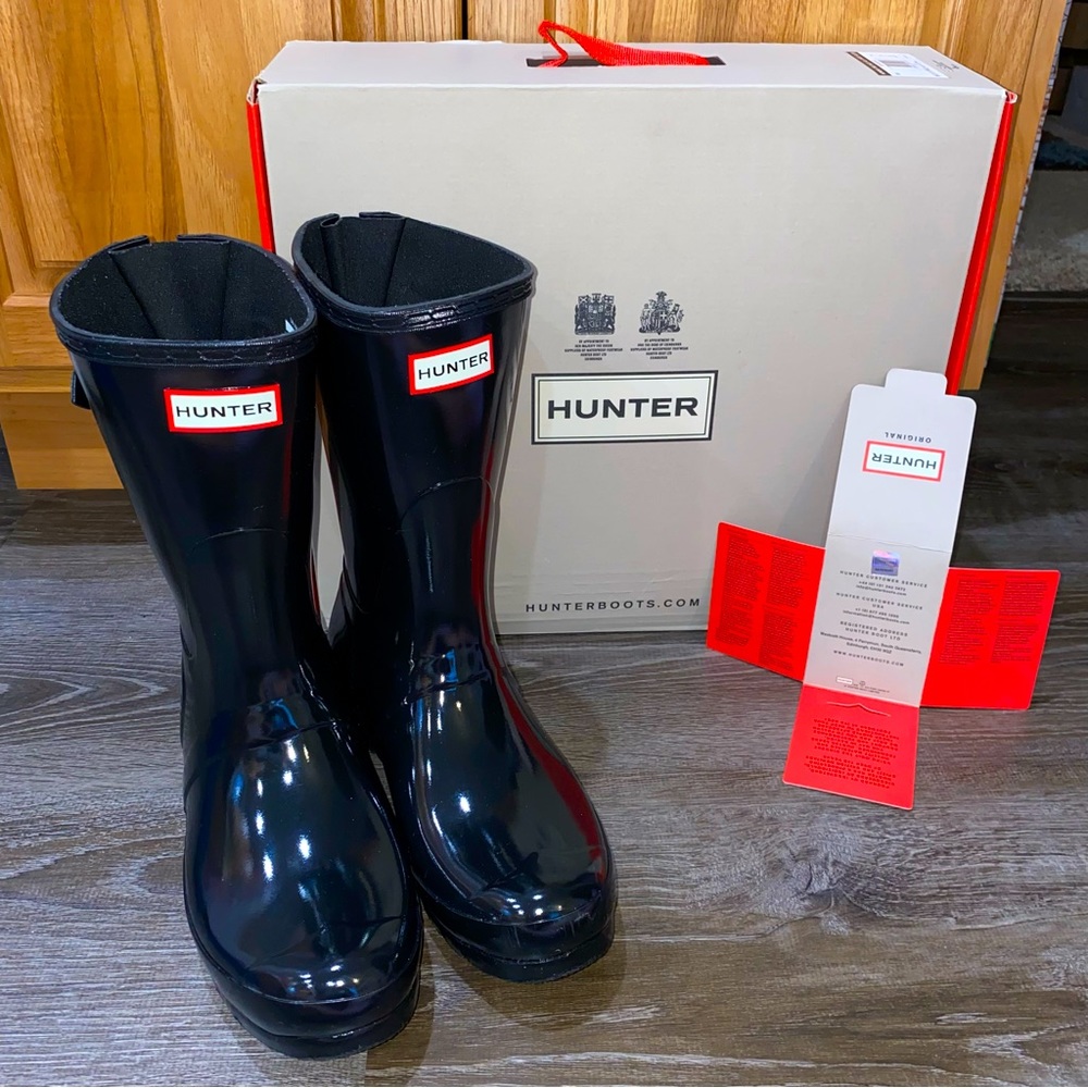 New Original Short Adjustable Back (RARE) Gloss Waterproof Womens Rain Boot US 9